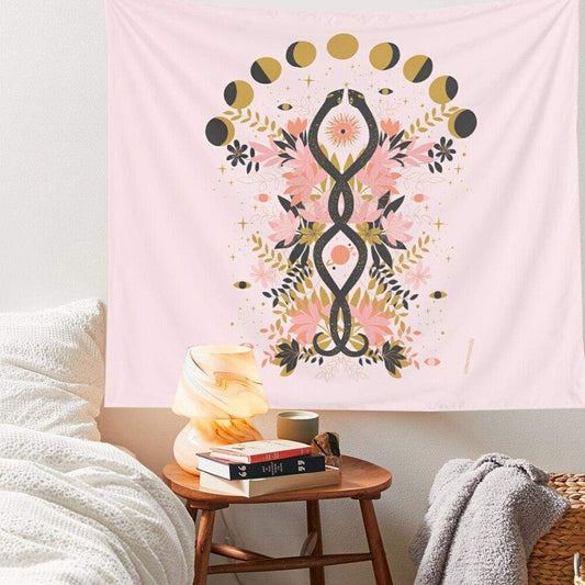 Floral Pink Moon Phase Tapestry