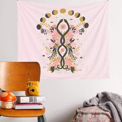 Floral Pink Moon Phase Tapestry