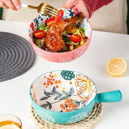 Floral Single Handle Ceramic Bowl