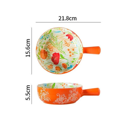 Floral Single Handle Ceramic Bowl