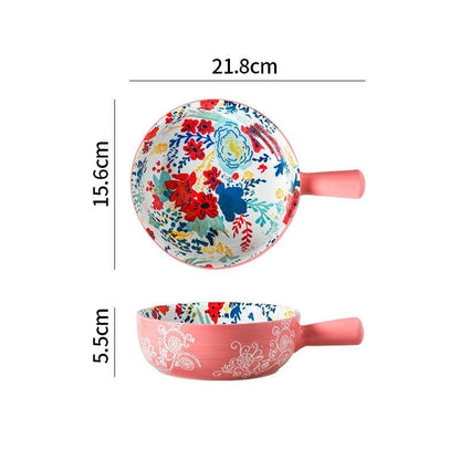 Floral Single Handle Ceramic Bowl