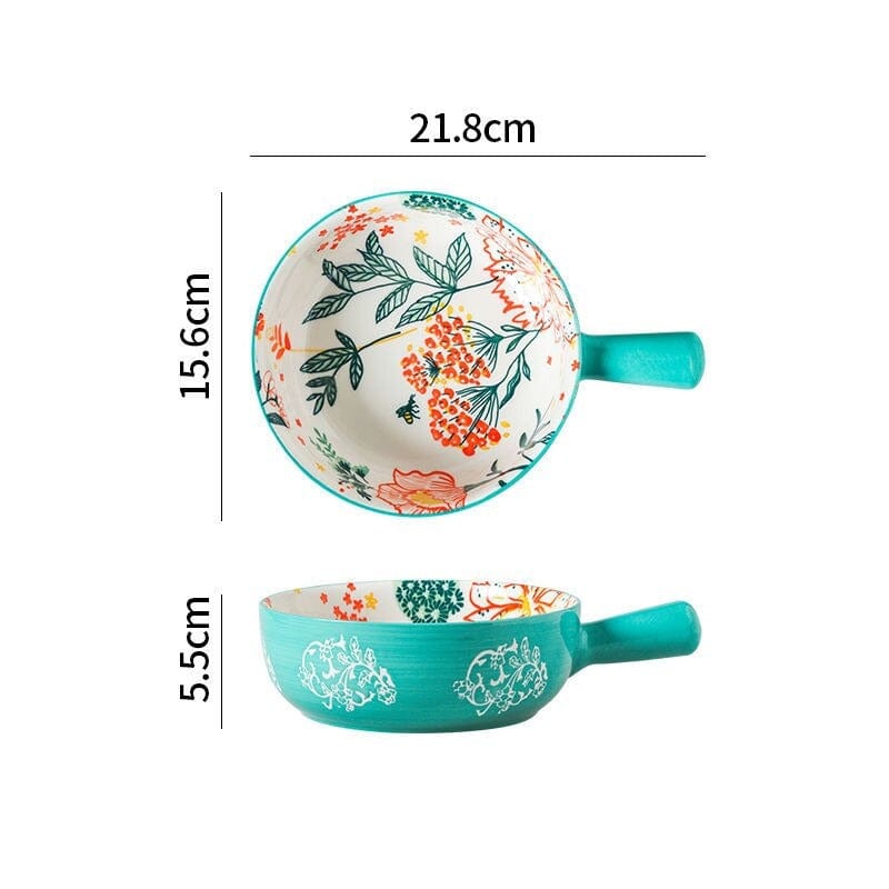 Floral Single Handle Ceramic Bowl