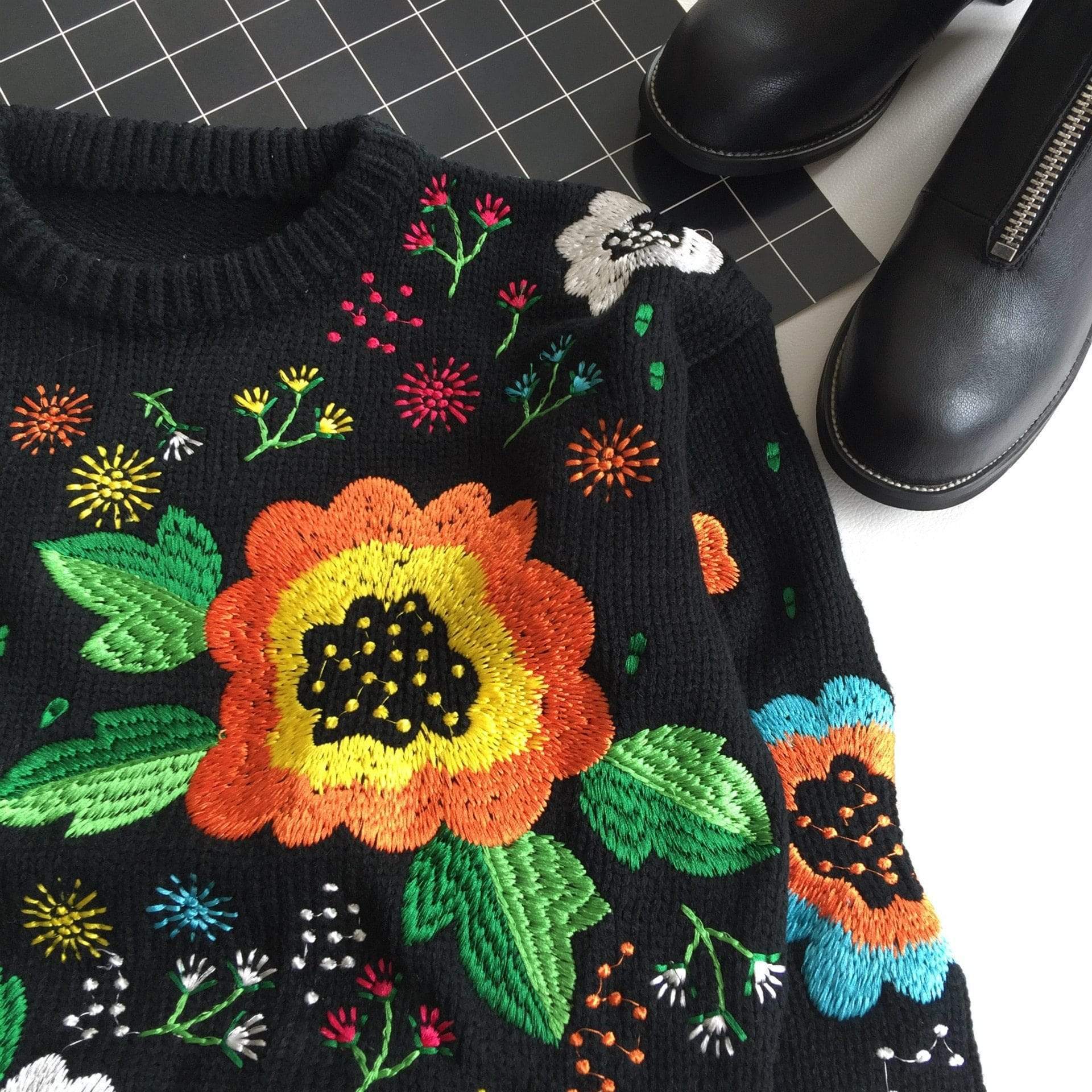 Embroidered Floral Sweater