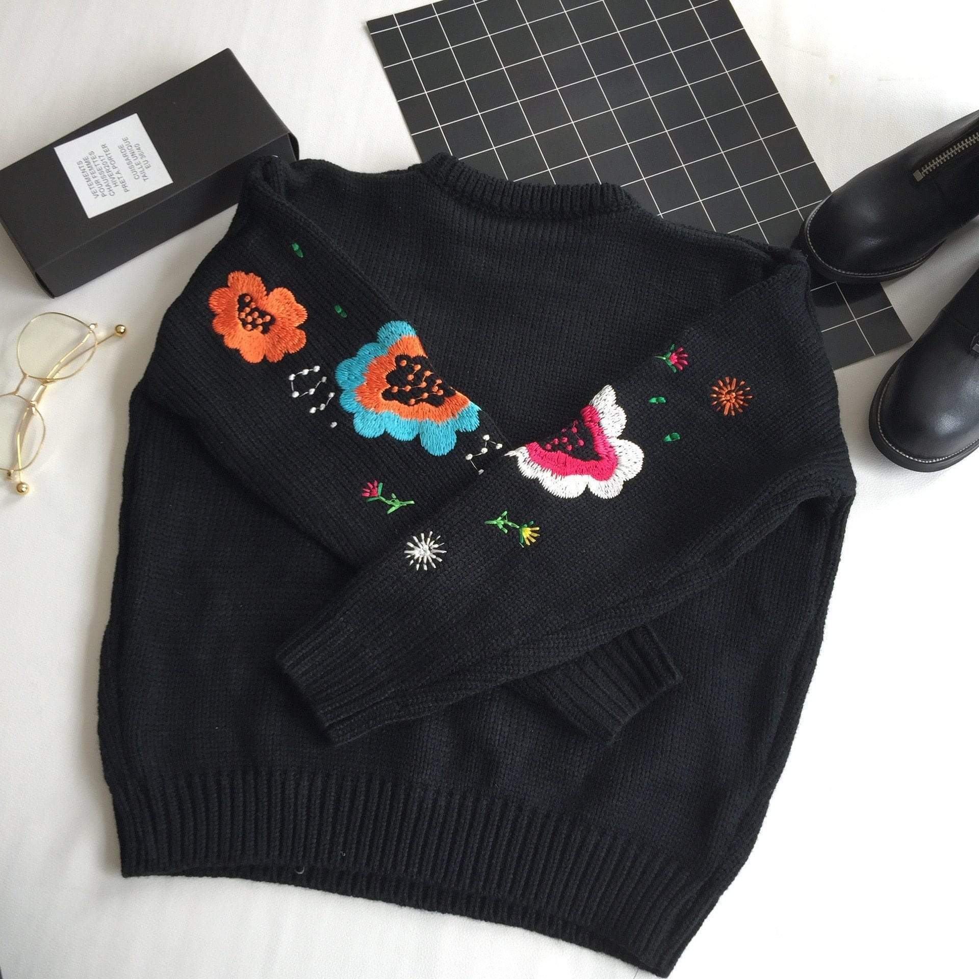 Embroidered Floral Sweater