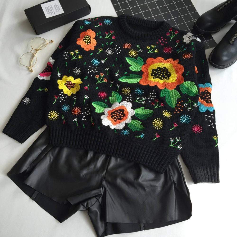 Embroidered Floral Sweater