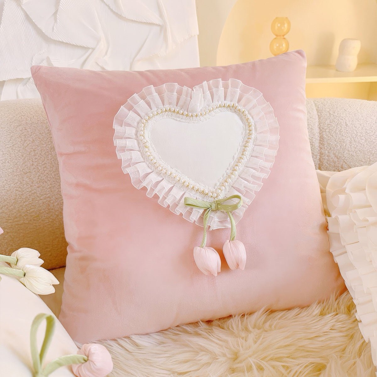 French Vintage Tulip & Ruffle Pillow Covers