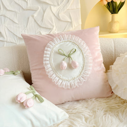 French Vintage Tulip & Ruffle Pillow Covers
