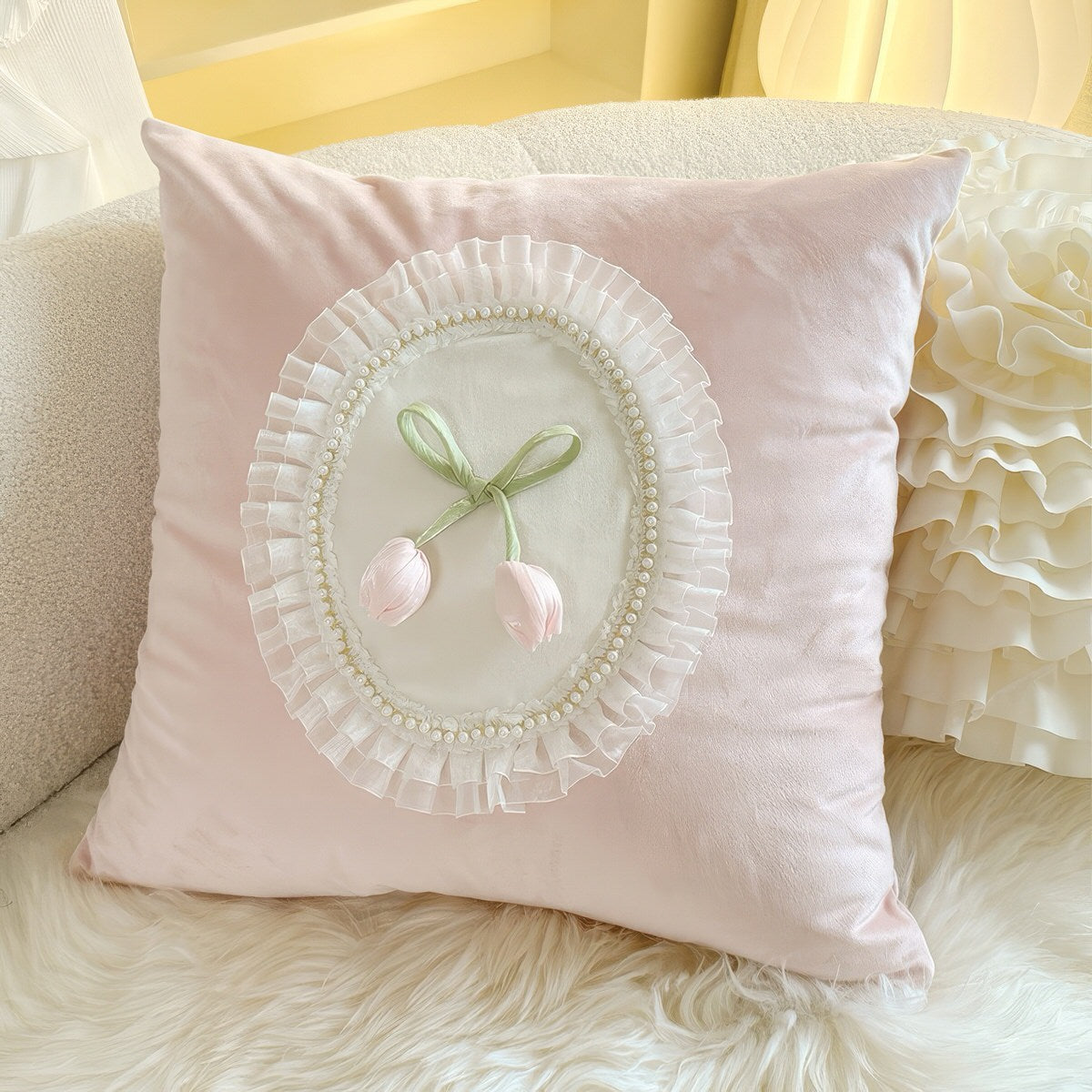French Vintage Tulip & Ruffle Pillow Covers