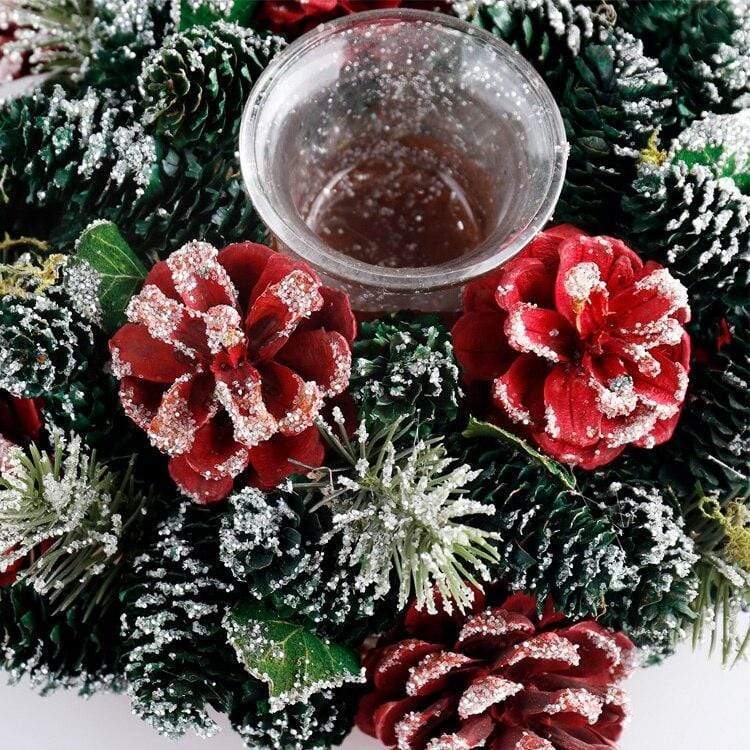 Frosted Red Pine Cones Christmas Candle Holders