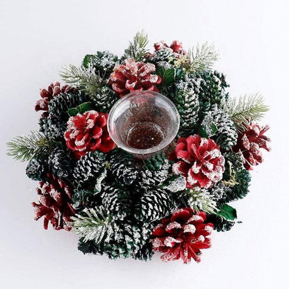 Frosted Red Pine Cones Christmas Candle Holders