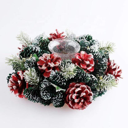 Frosted Red Pine Cones Christmas Candle Holders