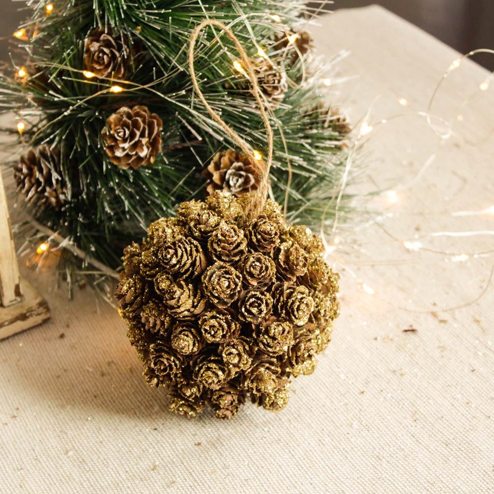 Gold Pine Cones Ball Christmas Tree Decor