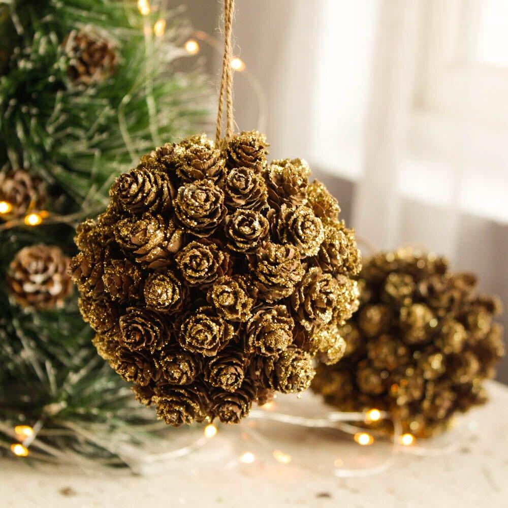 Gold Pine Cones Ball Christmas Tree Decor