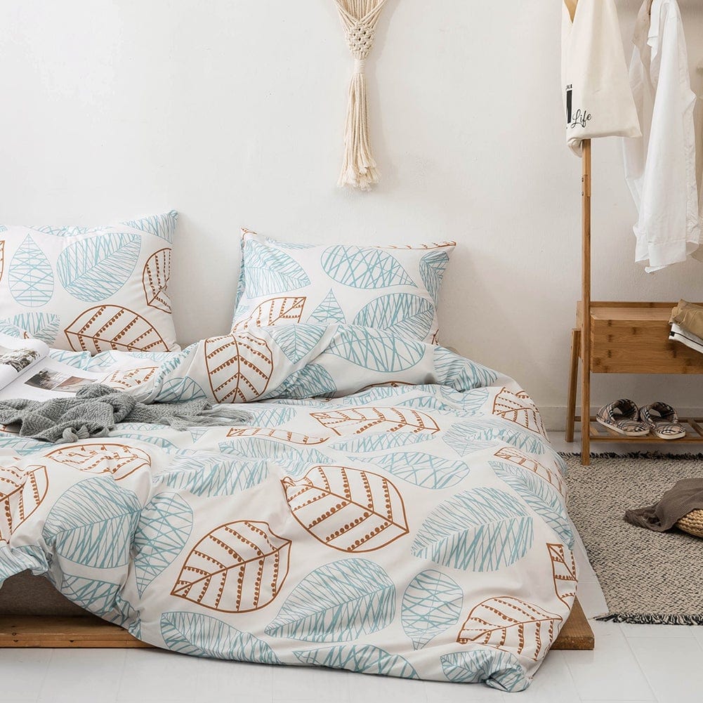 Gold and Blue Leaf Bedding Set