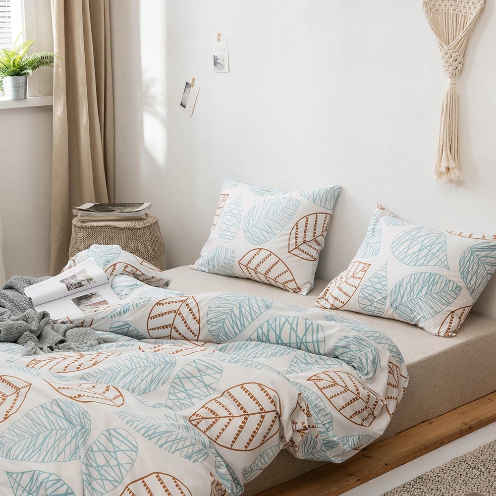 Gold and Blue Leaf Bedding Set