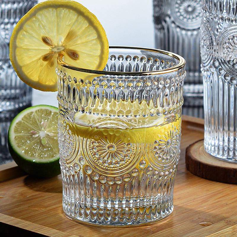 Golden Lines Engraved Water Glass