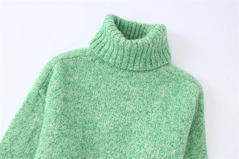 Green Turtleneck Knit Sweater