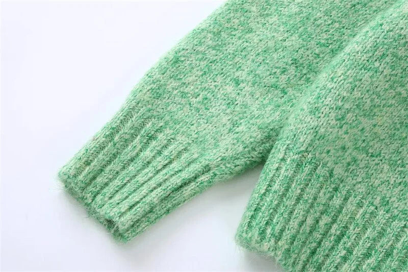 Green Turtleneck Knit Sweater