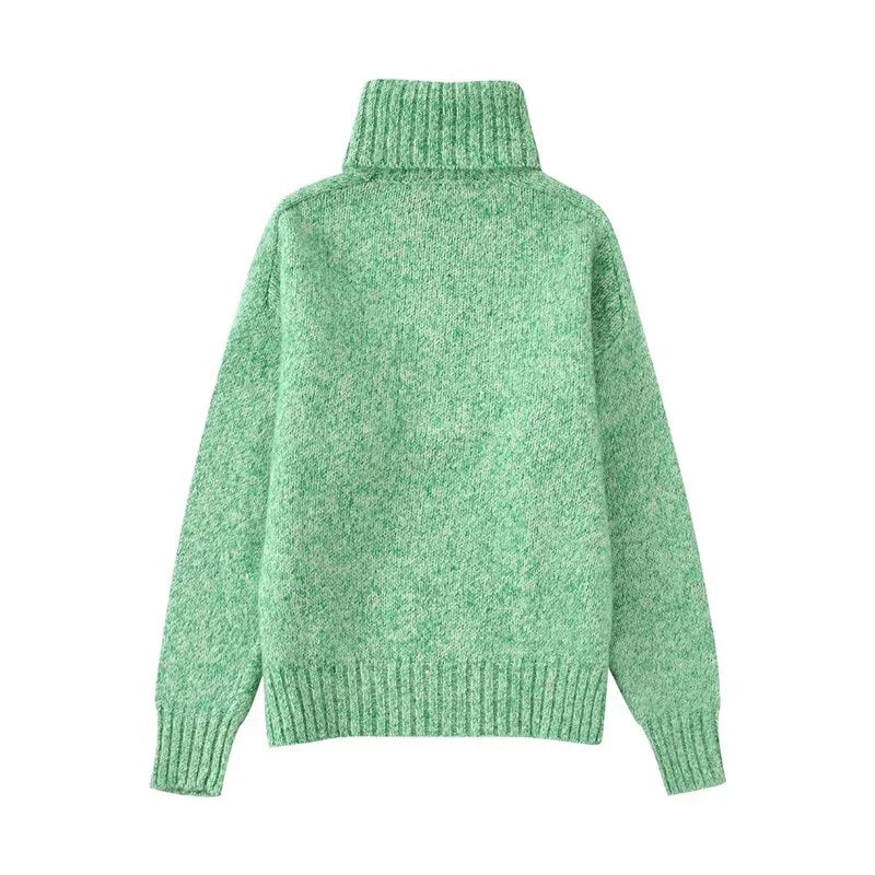 Green Turtleneck Knit Sweater