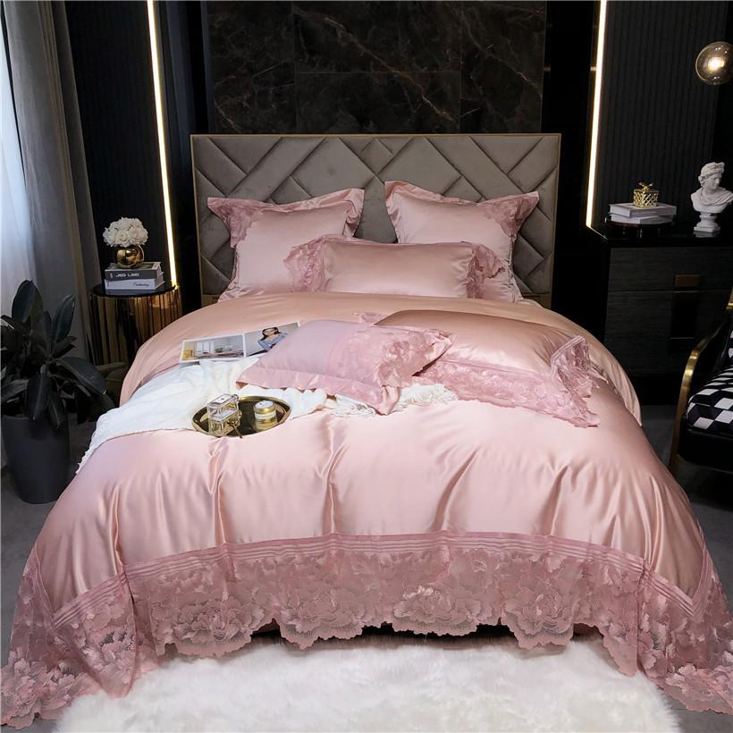 Joanna Scalloped Lace Edge Satin Egyptian Cotton Bedding Set