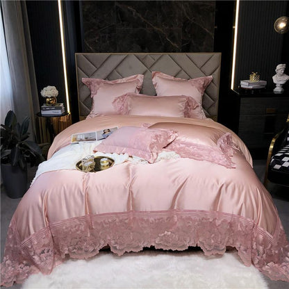 Joanna Scalloped Lace Edge Satin Egyptian Cotton Bedding Set