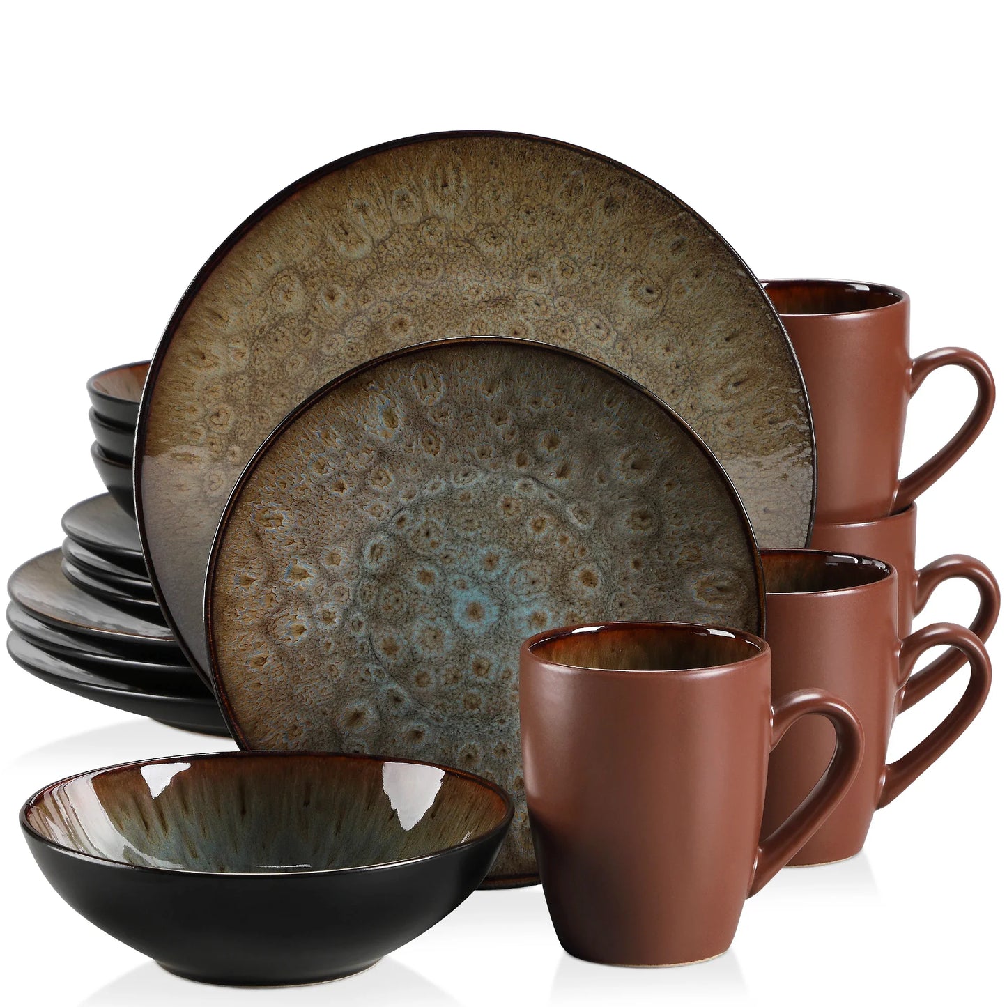 BUBBLE Brown Stoneware Tableware Set