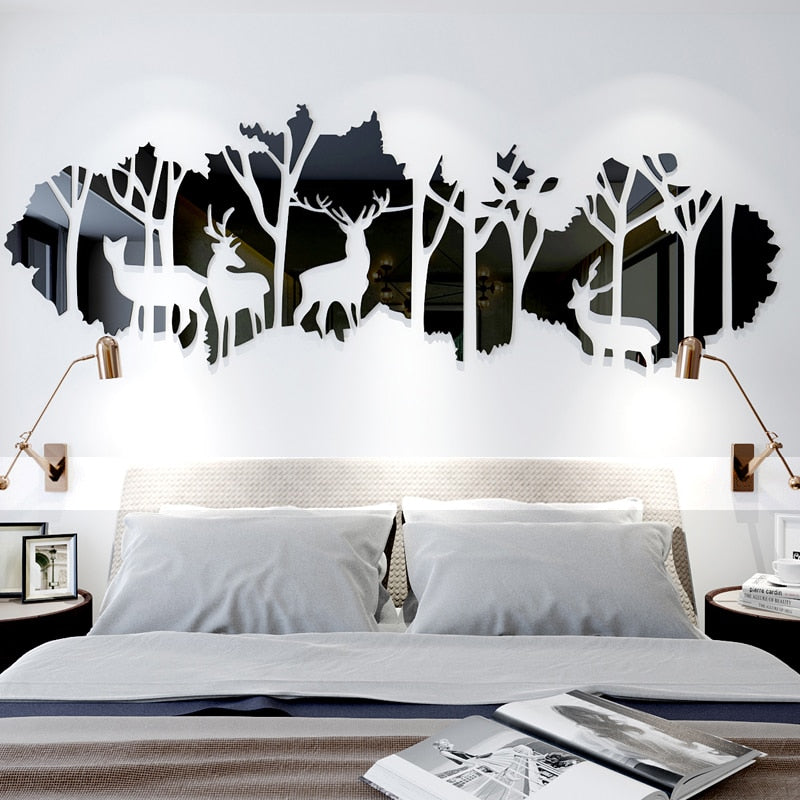 Deer Forest Acrylic Mirror Wall Sticker