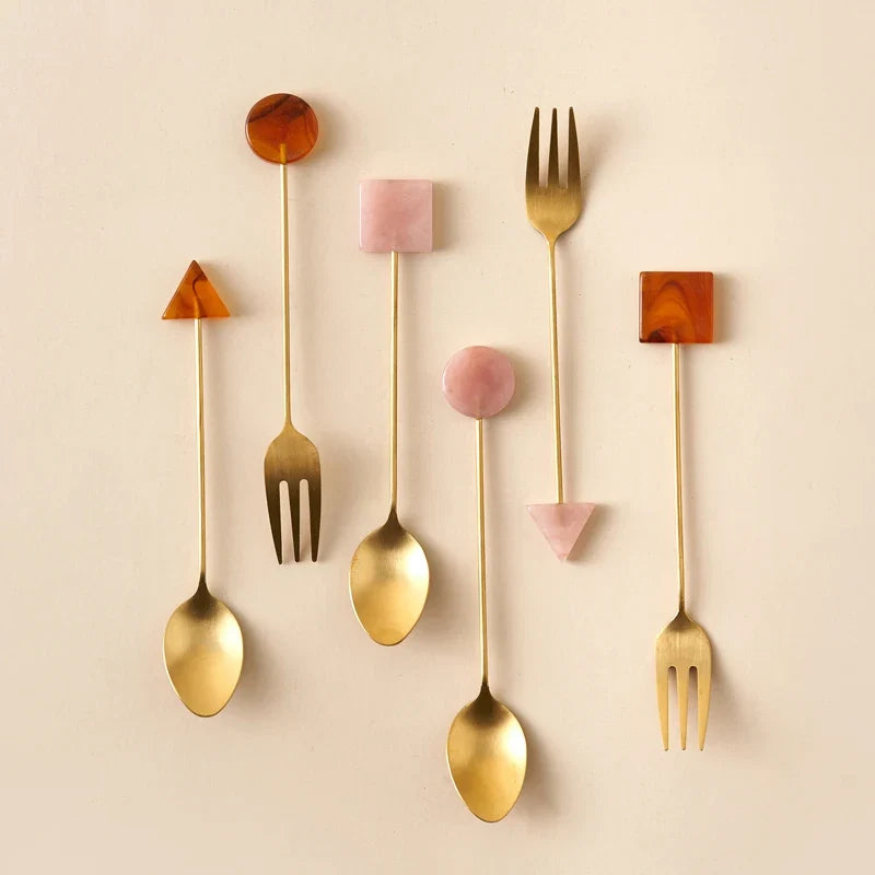 Gold-Plated Geometric Spoon and Fork Set