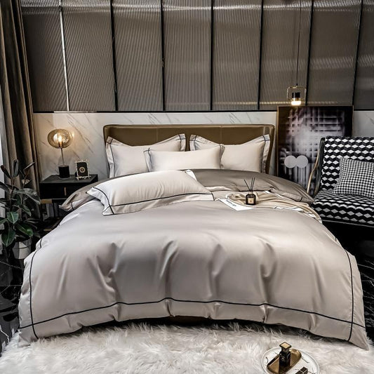 Kaelyn Stone Taupe Hotel Trim Luxury Egyptian Cotton Bedding Set Bedding Bedding set Color_Beige Cotton Cover Duvet Egyptian Hotel Kaelyn King size bedding Material_Egyptian Cotton Queen size bedding Set Size_King Size_Queen Thread Count_500TC Trim