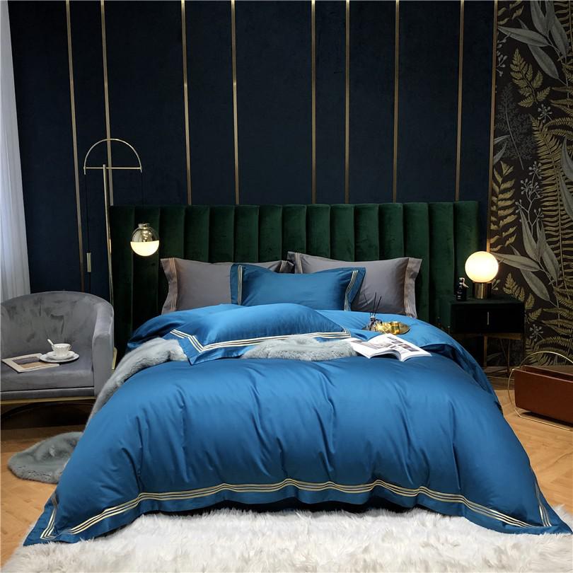 Victoria Embroidered Lined Border Egyptian Cotton Bedding Set