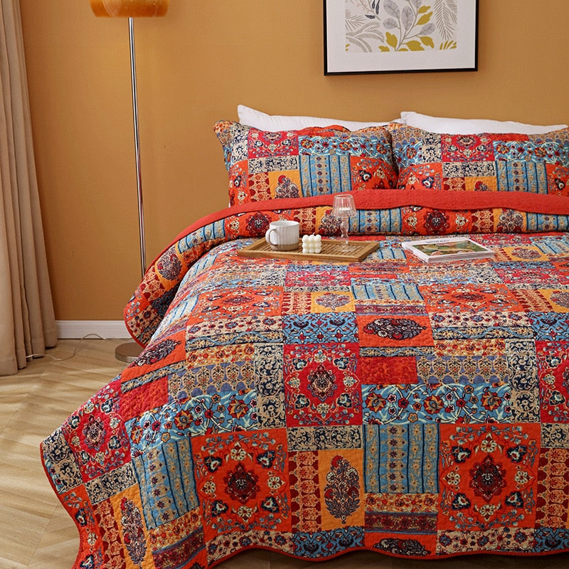 Red Bohemian Quilt Set