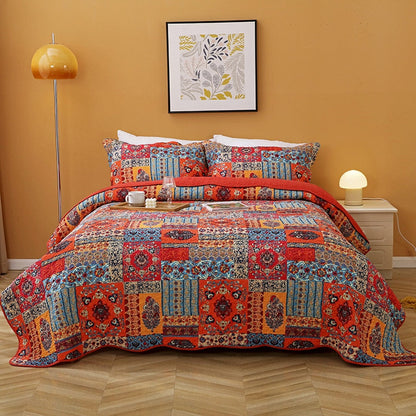 Red Bohemian Quilt Set