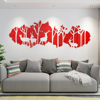 Deer Forest Acrylic Mirror Wall Sticker