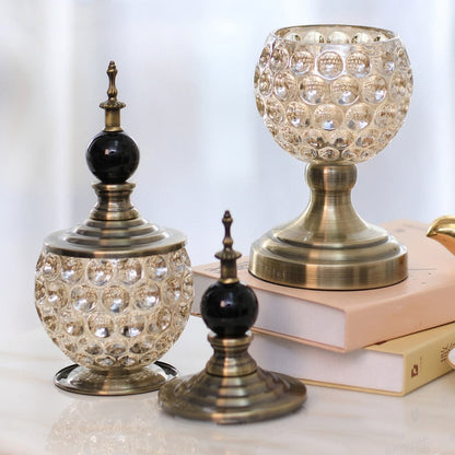 Golden Crystal Glass Storage with Cover