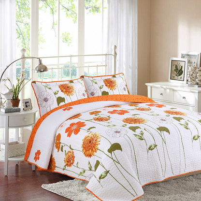 Orange Daisies Quilt Bedspread Set