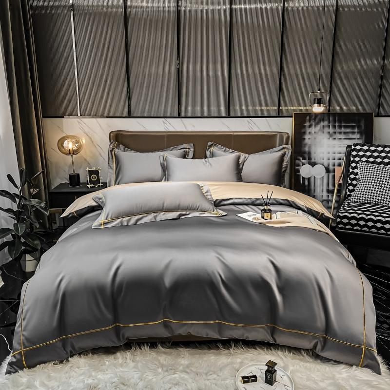 Kaelyn Graphite Grey Hotel Trim Luxury Egyptian Cotton Bedding Set