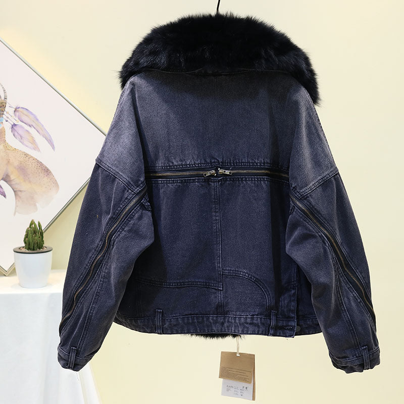 Denim Removable Fur Collar Jacket