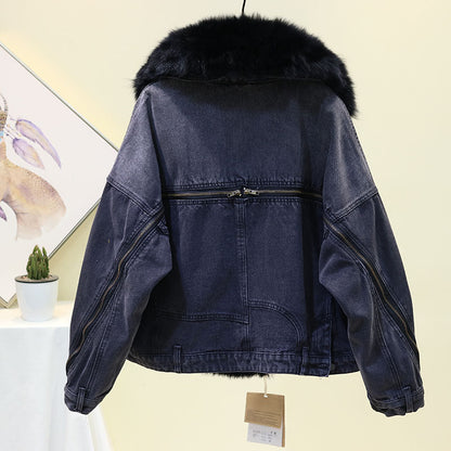 Denim Removable Fur Collar Jacket