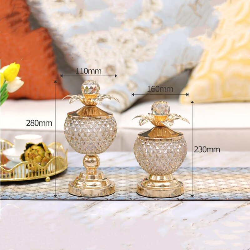 Golden Crystal Glass Storage with Cover