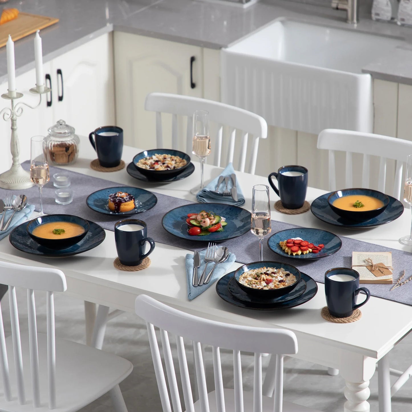 BUBBLE Blue Stoneware Tableware Set