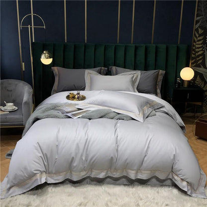 Victoria Embroidered Lined Border Egyptian Cotton Bedding Set