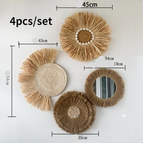 Nordic Style Straw Mirror Decor Set