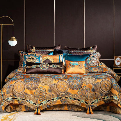 Omera Rounded Jacquard Egyptian Cotton Satin Bedding Set