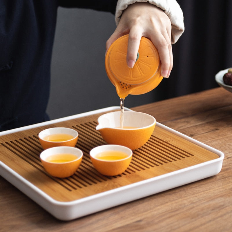 Orange Shape Portable Teapot Set