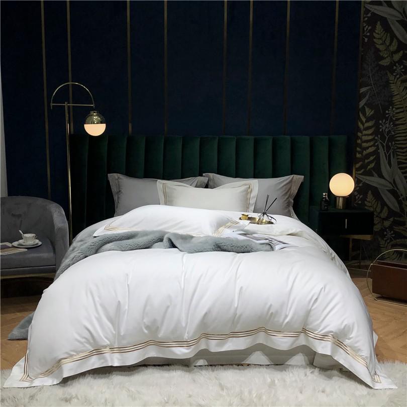 Victoria Embroidered Lined Border Egyptian Cotton Bedding Set