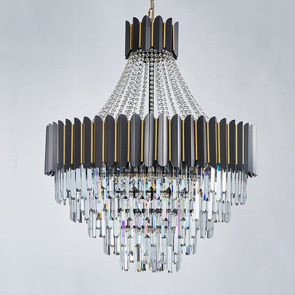 Logan Modern Stainless Steel Tiered Crystal Chandelier