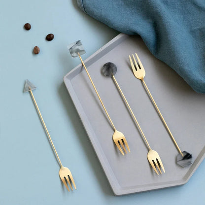 Gold-Plated Geometric Spoon and Fork Set