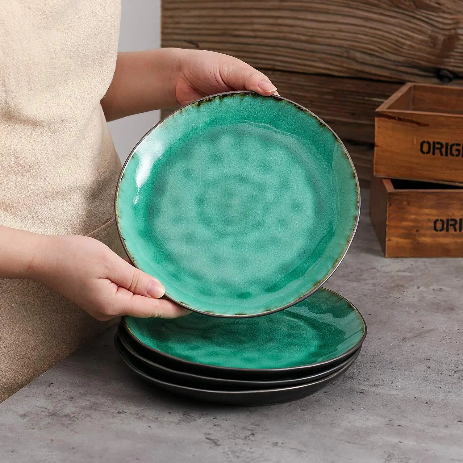 Coco Green Crockery 8.5" Dessert Plate Set