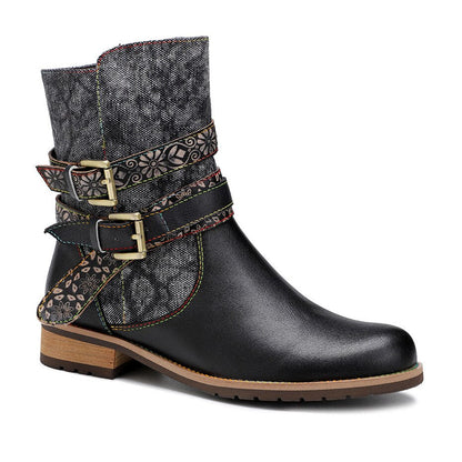 Schwarze Stiefeletten mit Blumenmuster im Boho-Stil