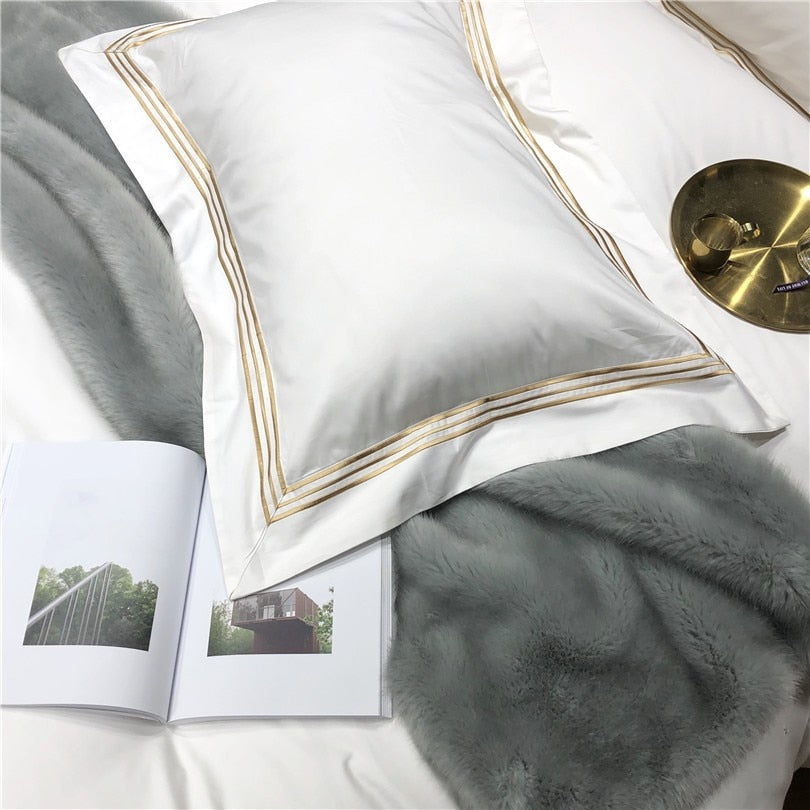 Victoria Embroidered Lined Border Egyptian Cotton Bedding Set
